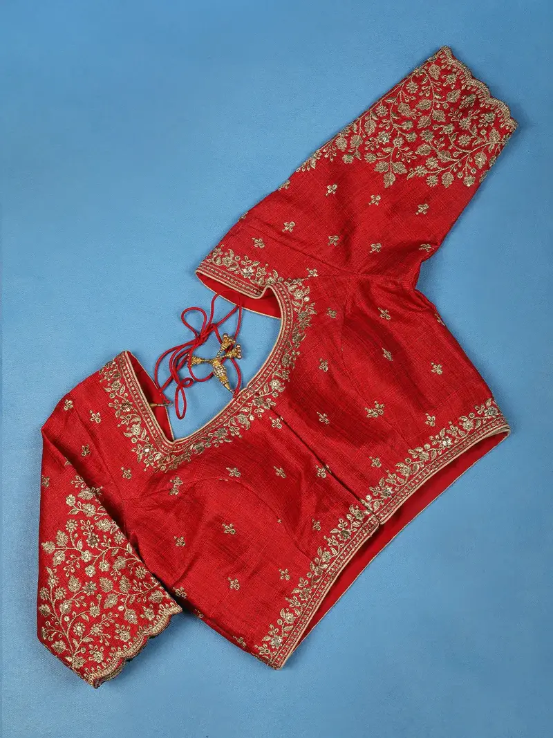 Red Floral Design Silk Readymade Blouse 1