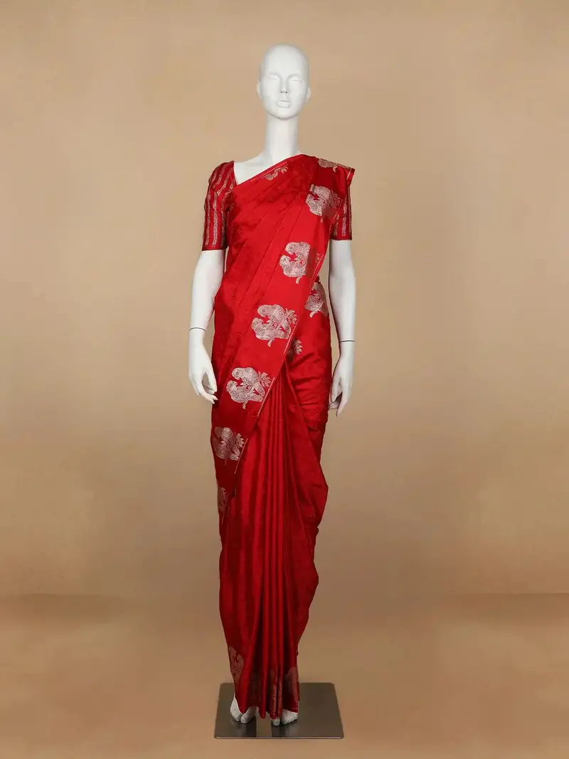 Red Floral Designed Banarasi Silk Saree 1