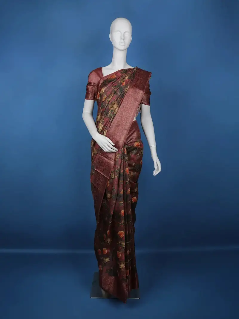 Red Floral Designed Chanderi Cotton Saree 1