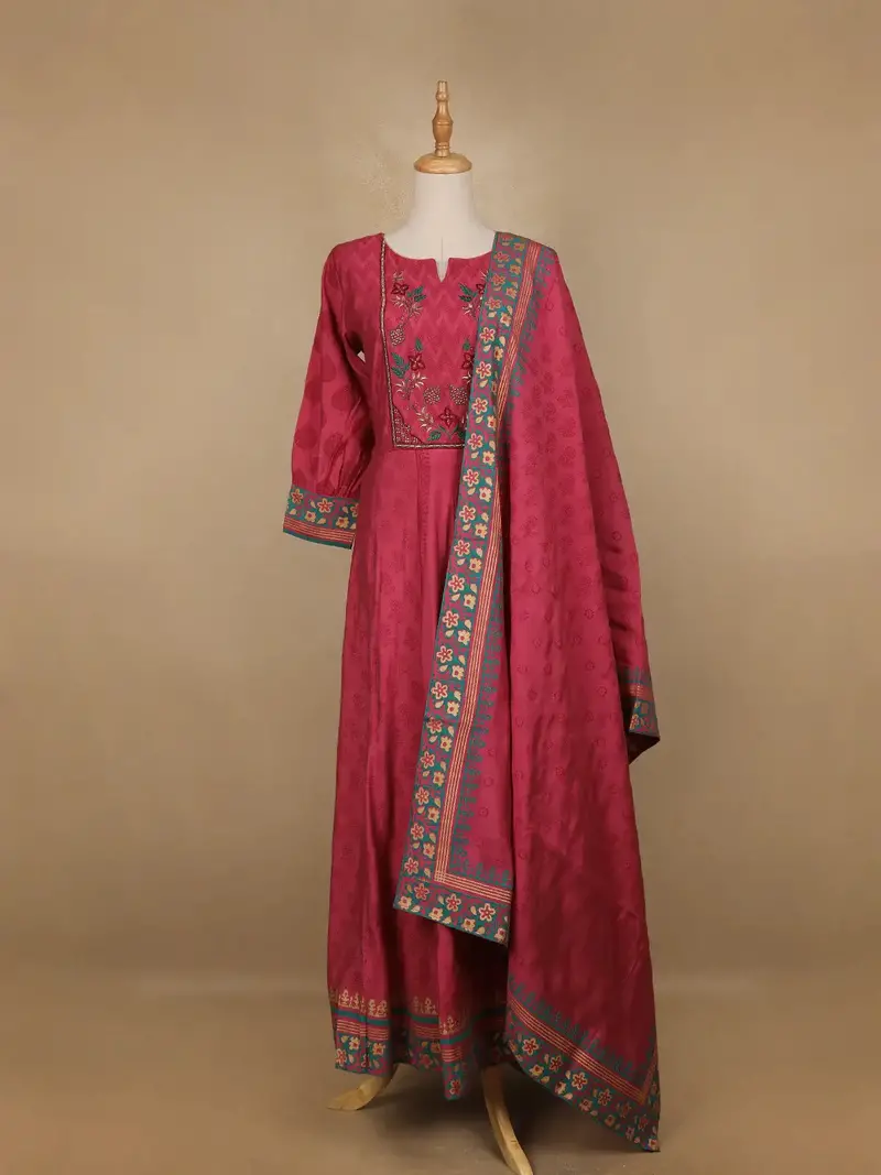 Red Floral Designed Cotton Anarkali Salwar Suit 1