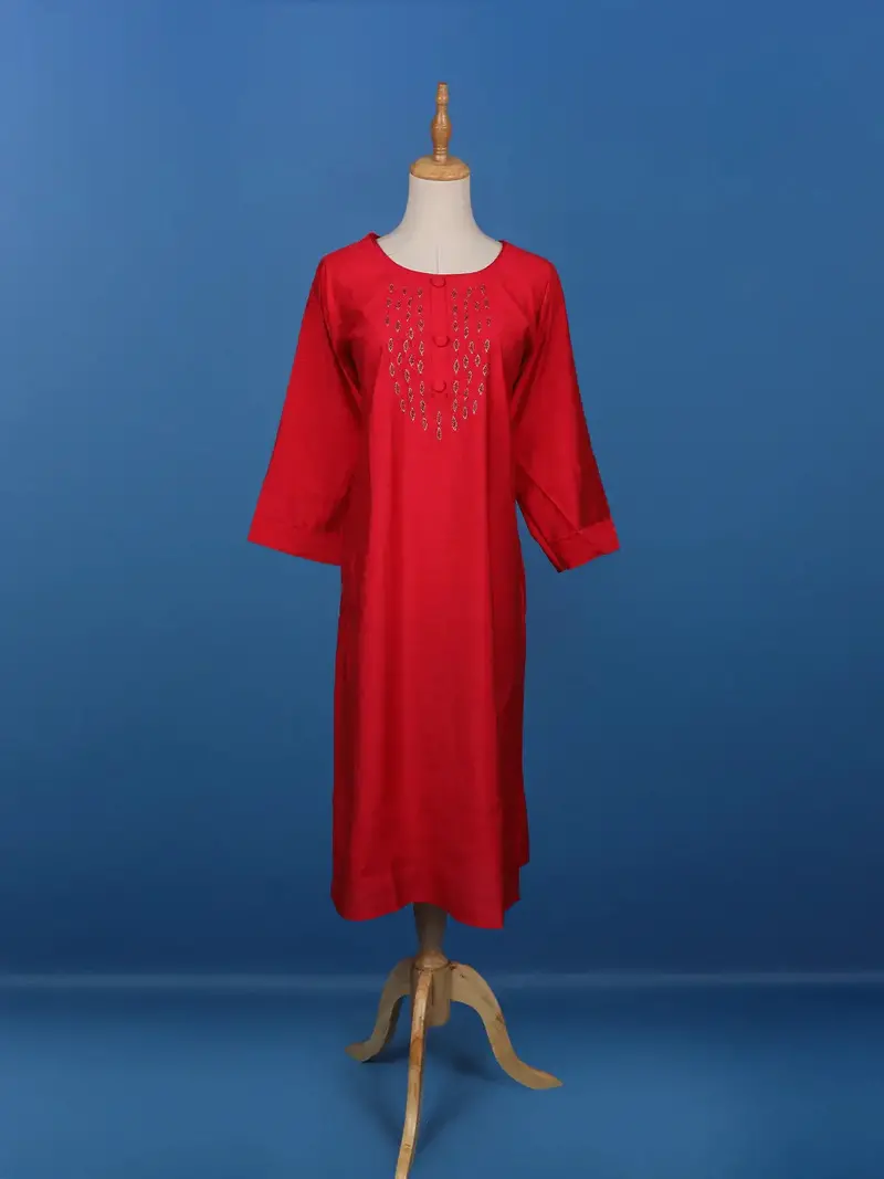 Red Floral Designed Cotton Kurti 1