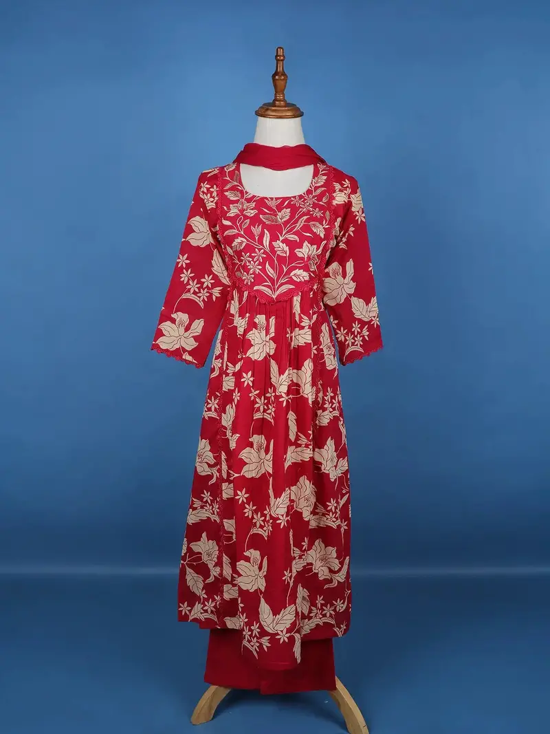 Red Floral Designed Cotton Salwar Suit 1