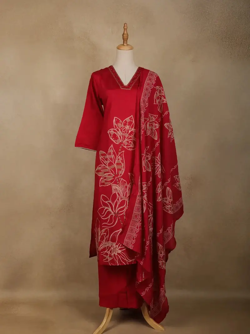Red Floral Designed Cotton Salwar Suit 1