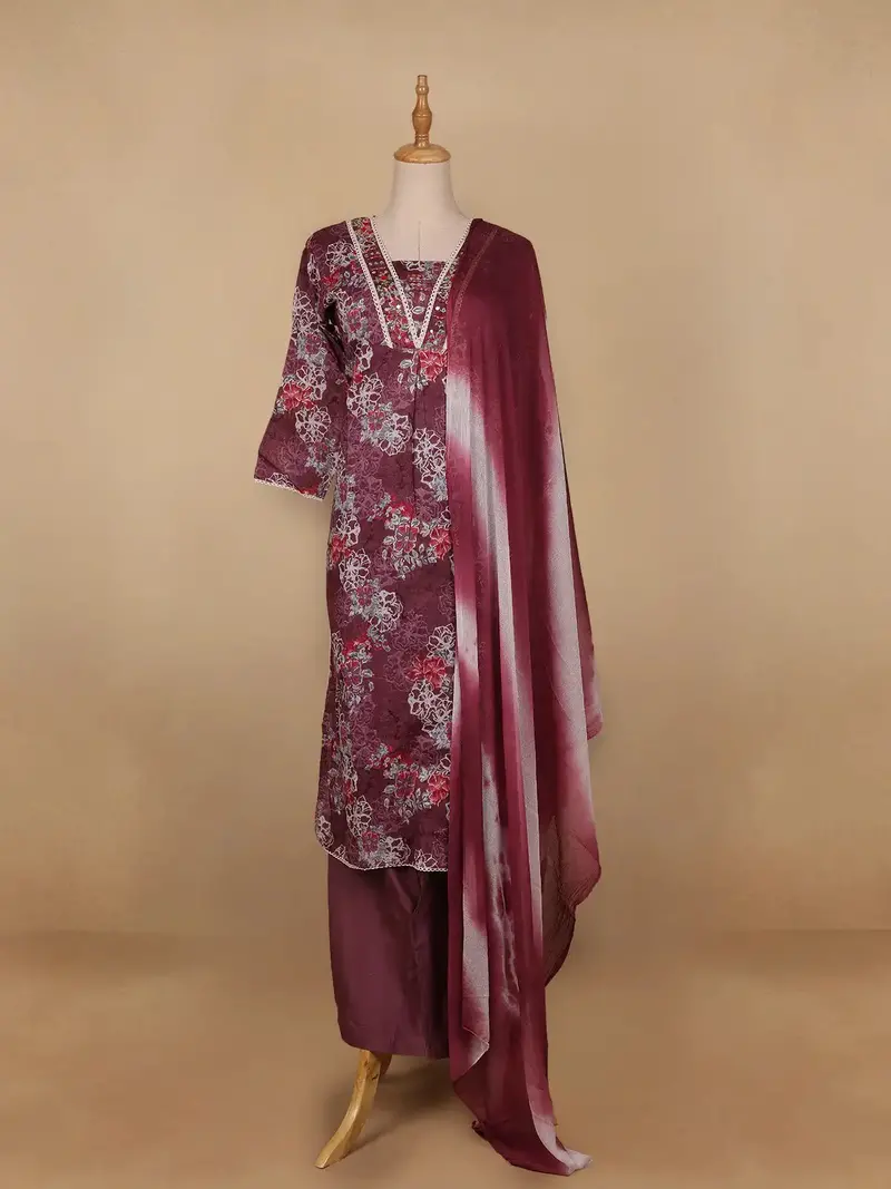 Red Floral Designed Cotton Salwar Suit 1