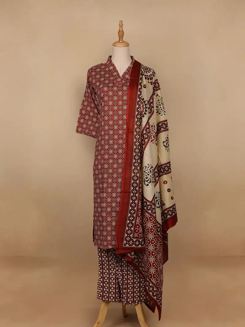 Red Floral Designed Cotton Salwar Suit 1