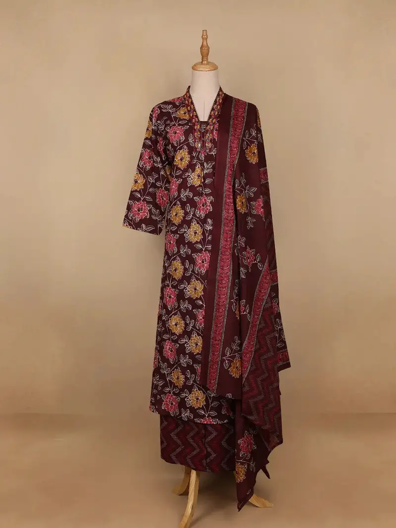 Red Floral Designed Cotton Salwar Suit 1