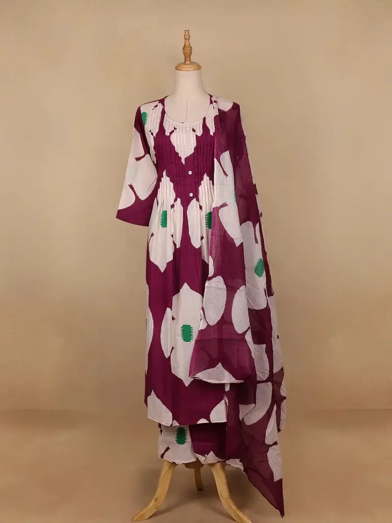 Red Floral Designed Cotton Salwar Suit 1