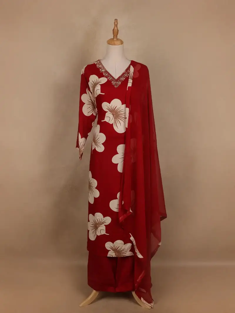 Red Floral Designed Cotton Salwar Suit 1