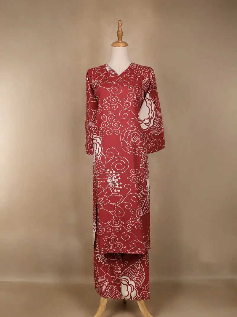 Red Floral Designed Cotton Salwar Suit 1