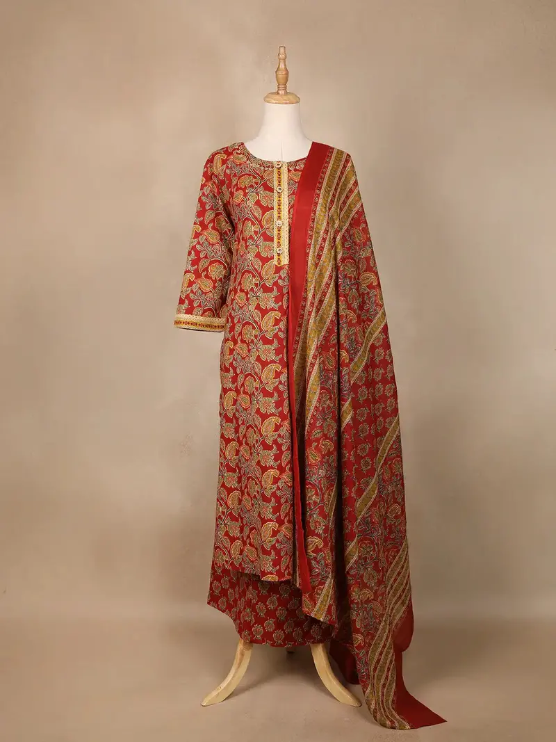Red Floral Designed Cotton Salwar Suit 1