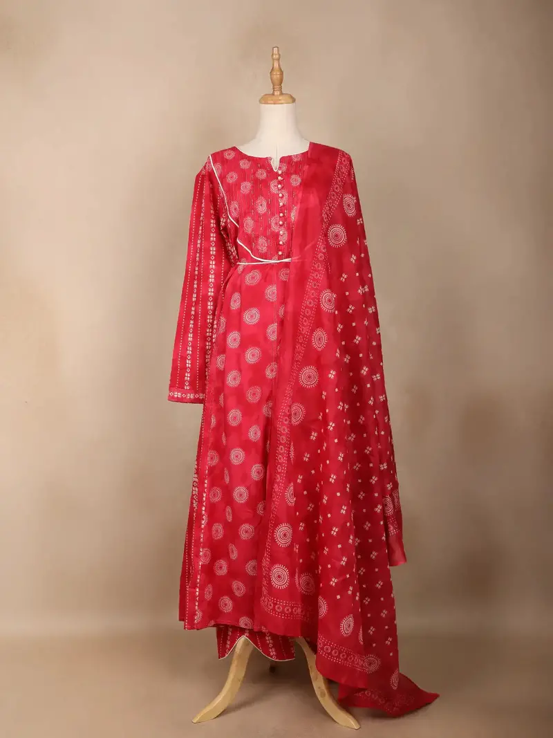 Red Floral Designed Cotton Salwar Suit 1