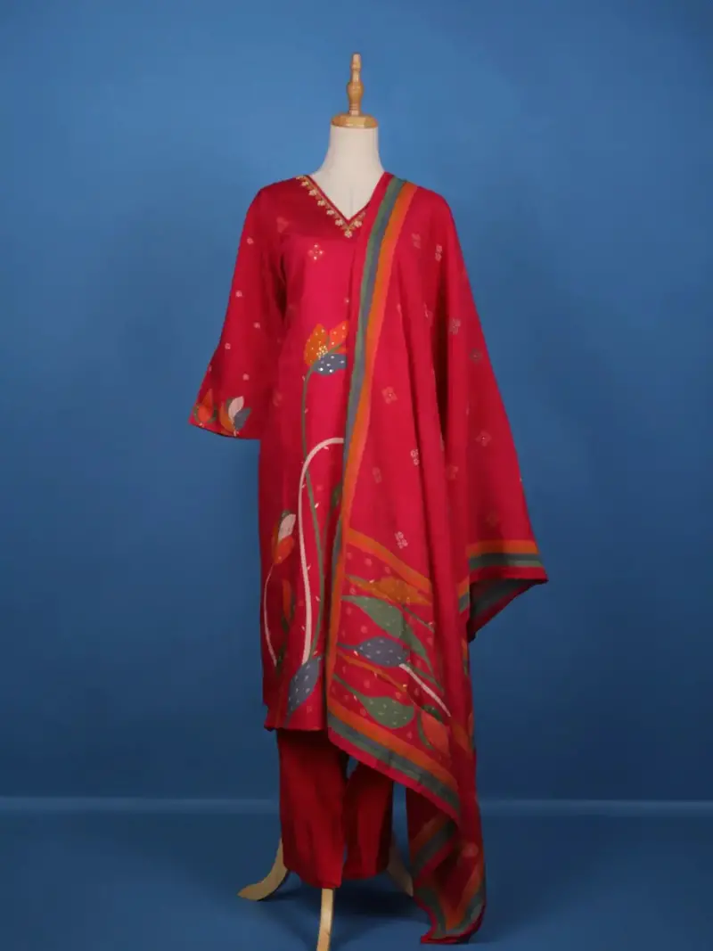 Red Floral Designed Cotton Salwar Suit 1