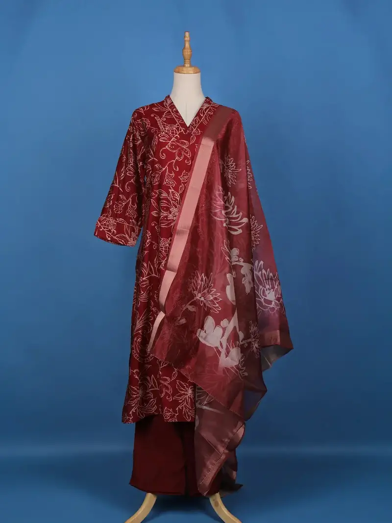 Red Floral Designed Cotton Salwar Suit 1