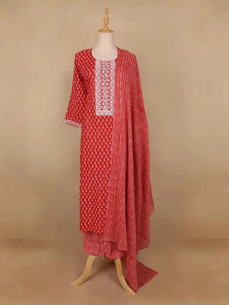 Red Floral Designed Cotton Salwar Suit 1