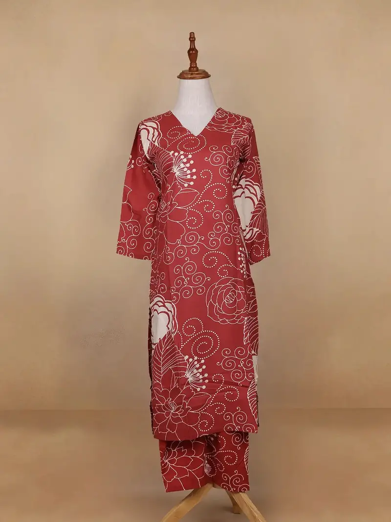 Red Floral Designed Cotton Salwar Suit 1