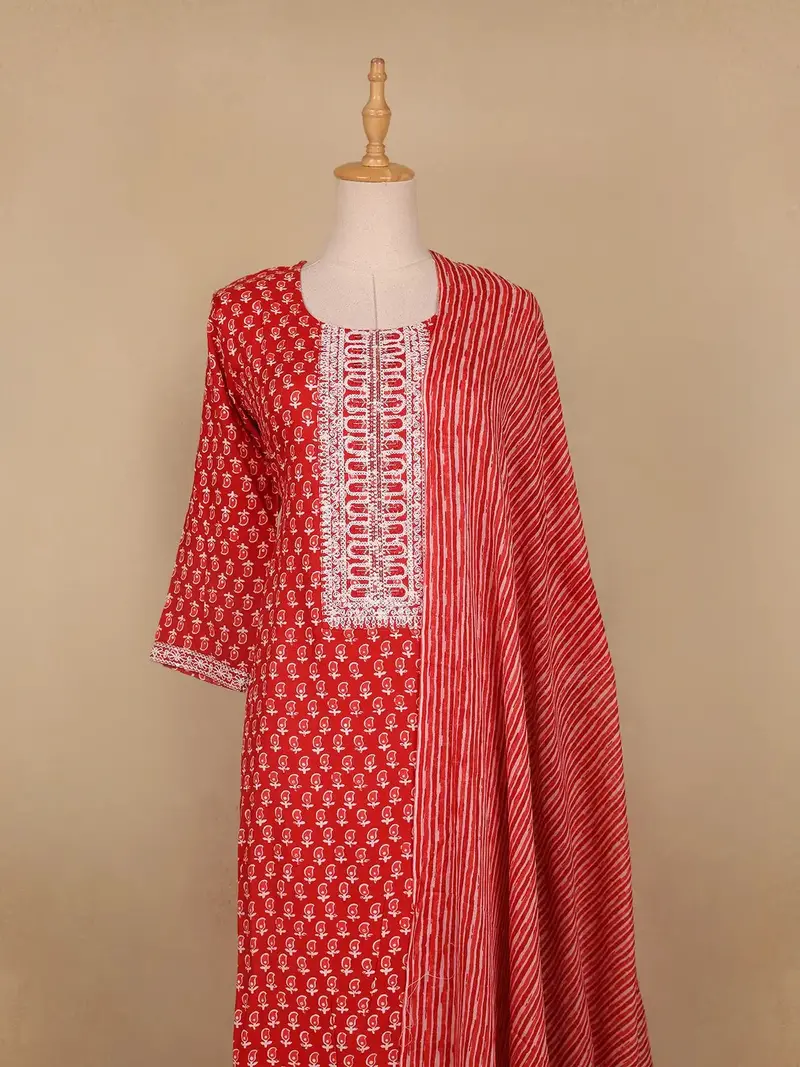 Red Floral Designed Cotton Salwar Suit 2