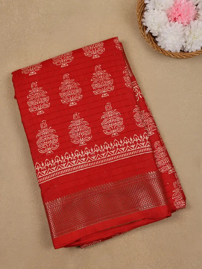 Red Floral Designed Cotton Saree 1