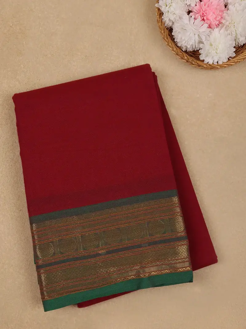 Red Floral Designed Cotton Saree 1