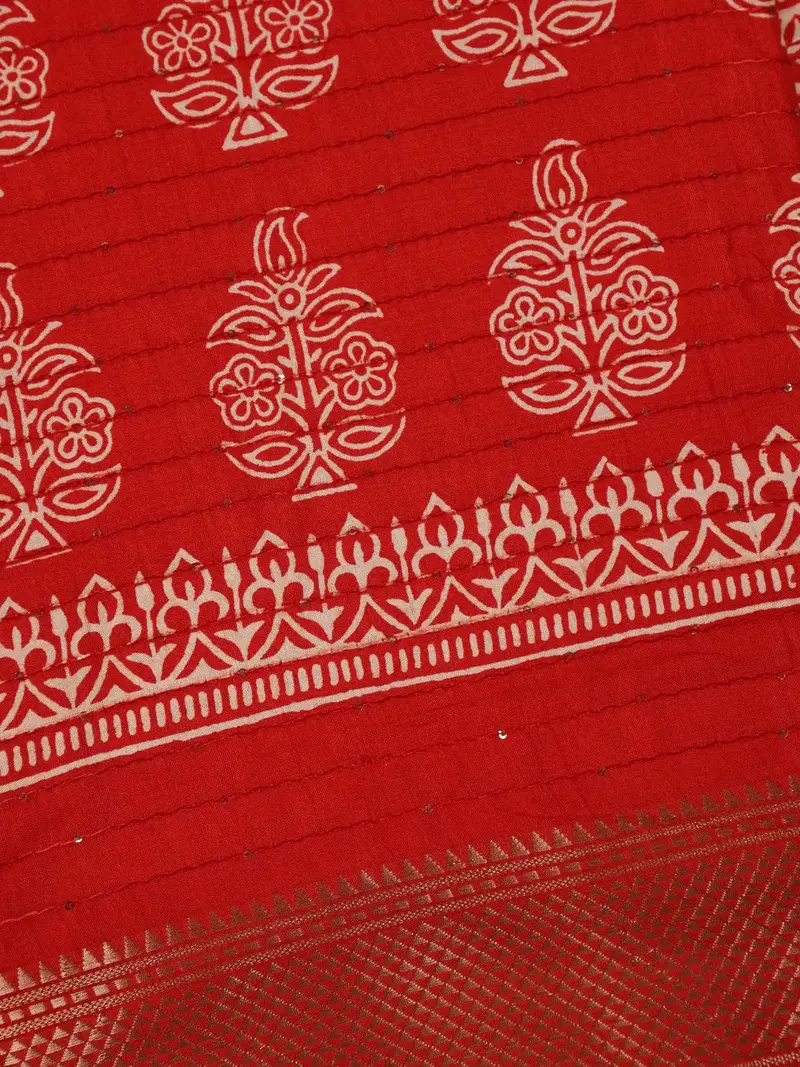 Red Floral Designed Cotton Saree 2