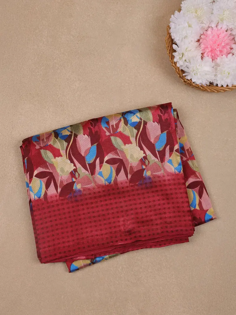Red Floral Designed Fancy Cotton Saree 1