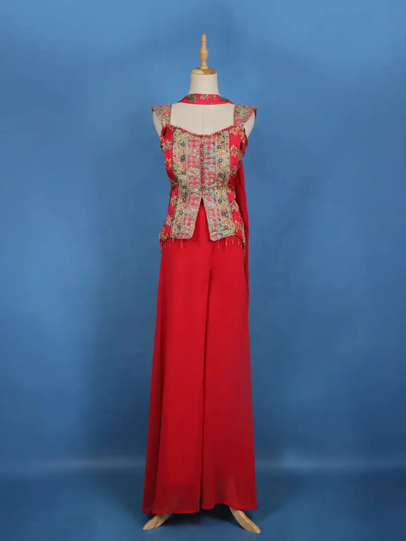 Red Floral Designed Georgette Salwar Palazzo Suit 1