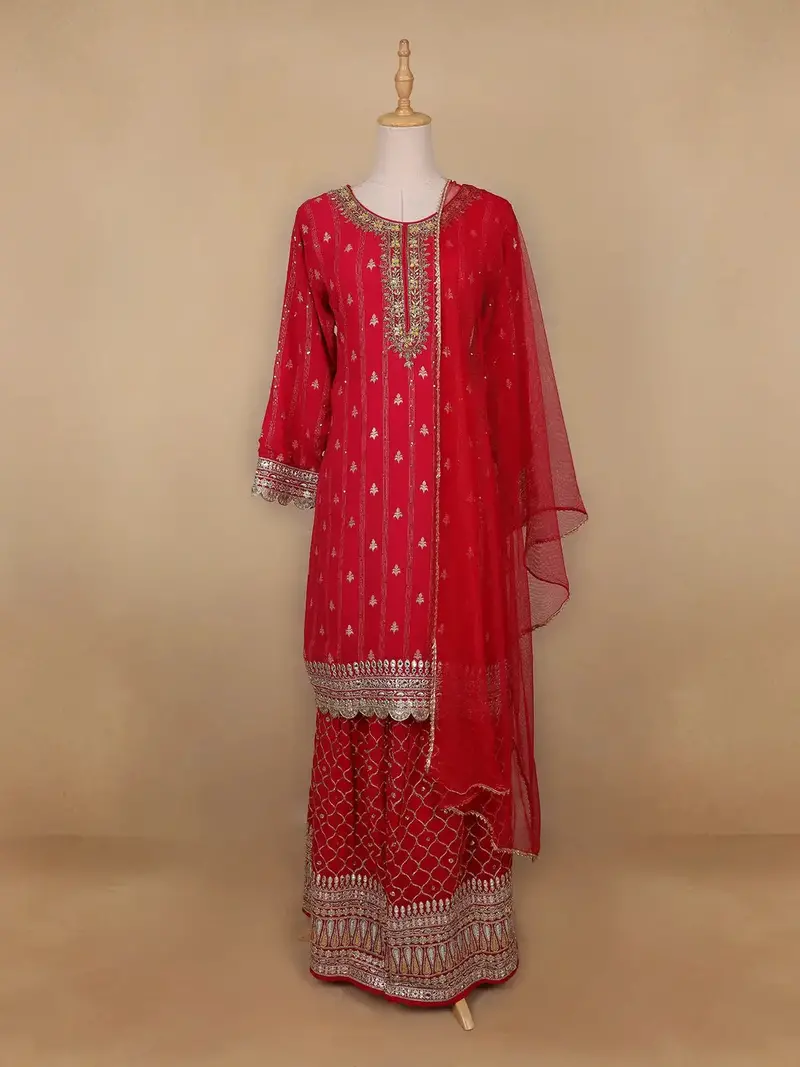 Red Floral Designed Georgette Salwar Suit 1