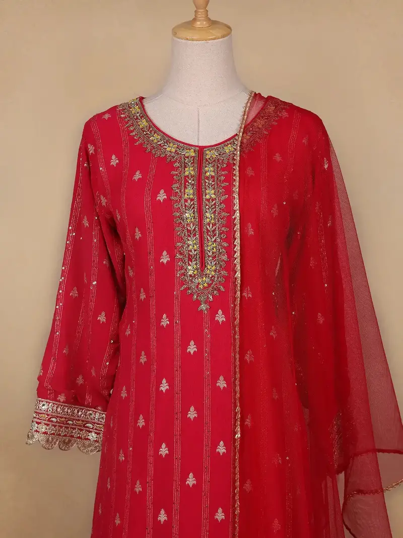 Red Floral Designed Georgette Salwar Suit 2