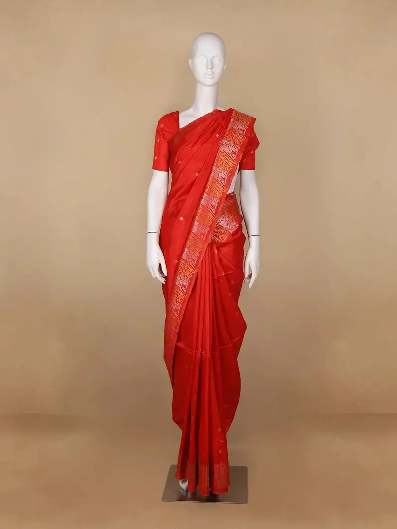 Red Floral Designed Semi Tussar Saree 1