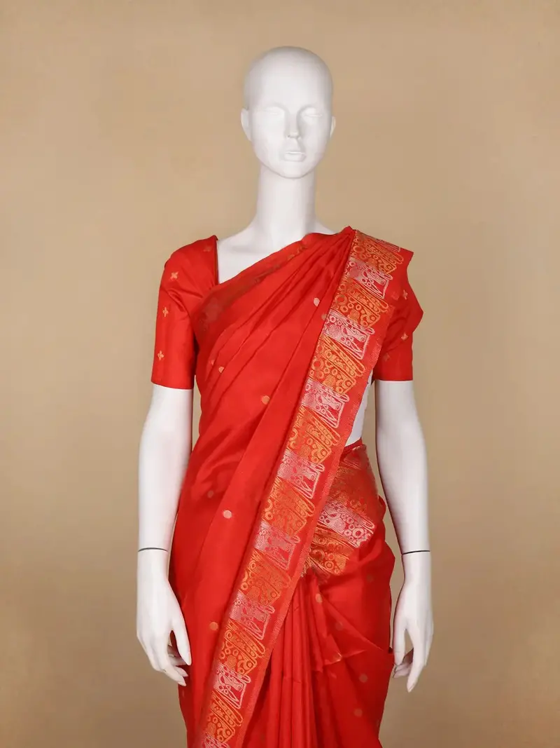Red Floral Designed Semi Tussar Saree 2