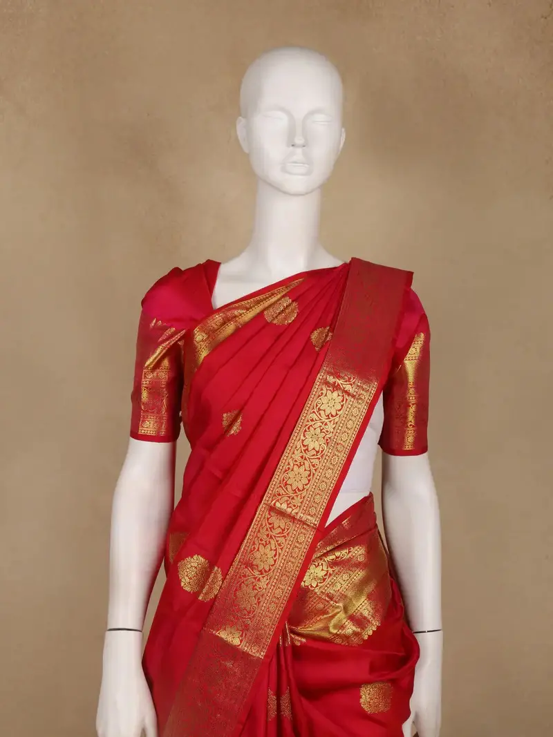 Red Floral Designed Silk Saree 2