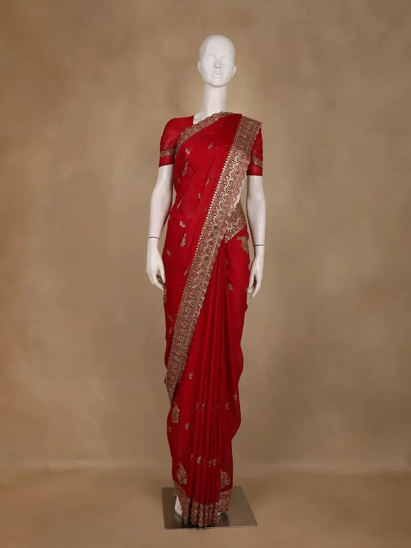 Red Floral Embroidered Designed Georgette Saree 1