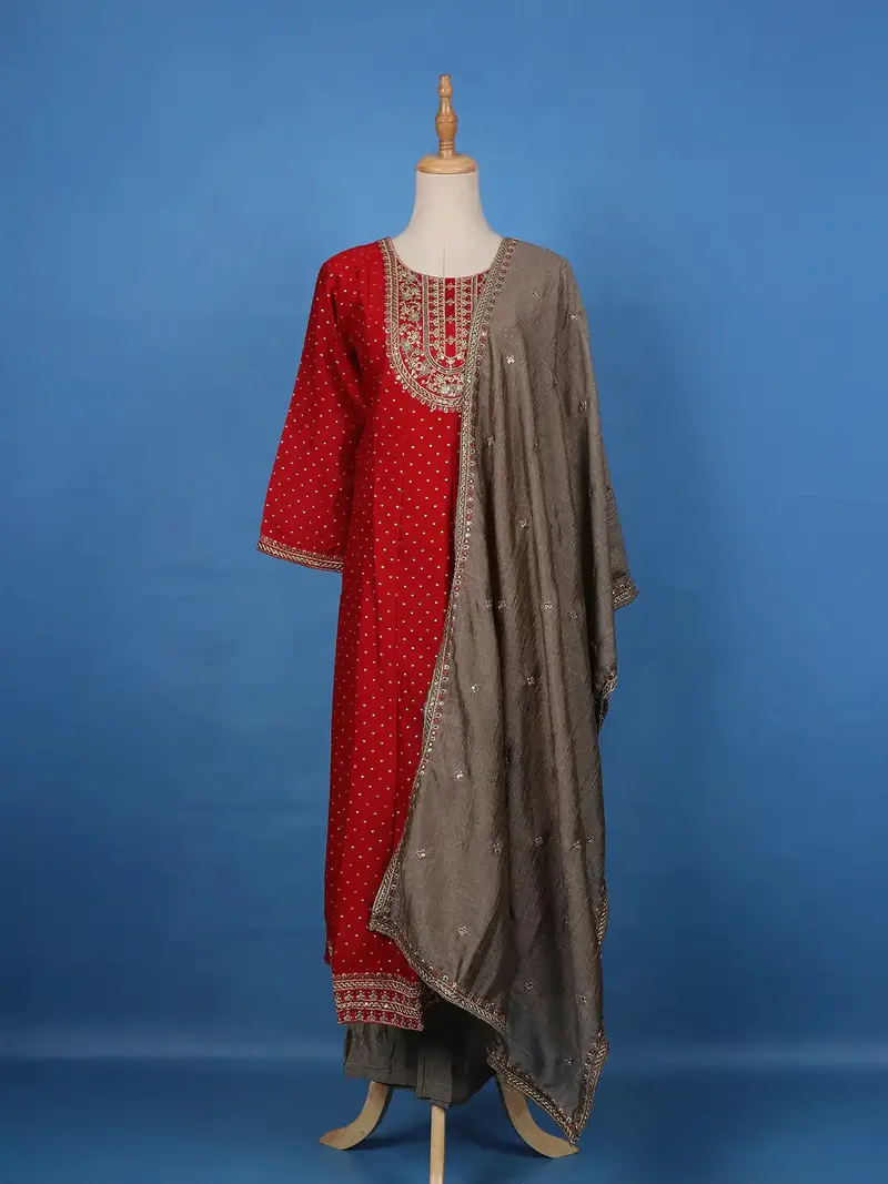 Red Floral Embroidered Georgette Salwar Suit 1