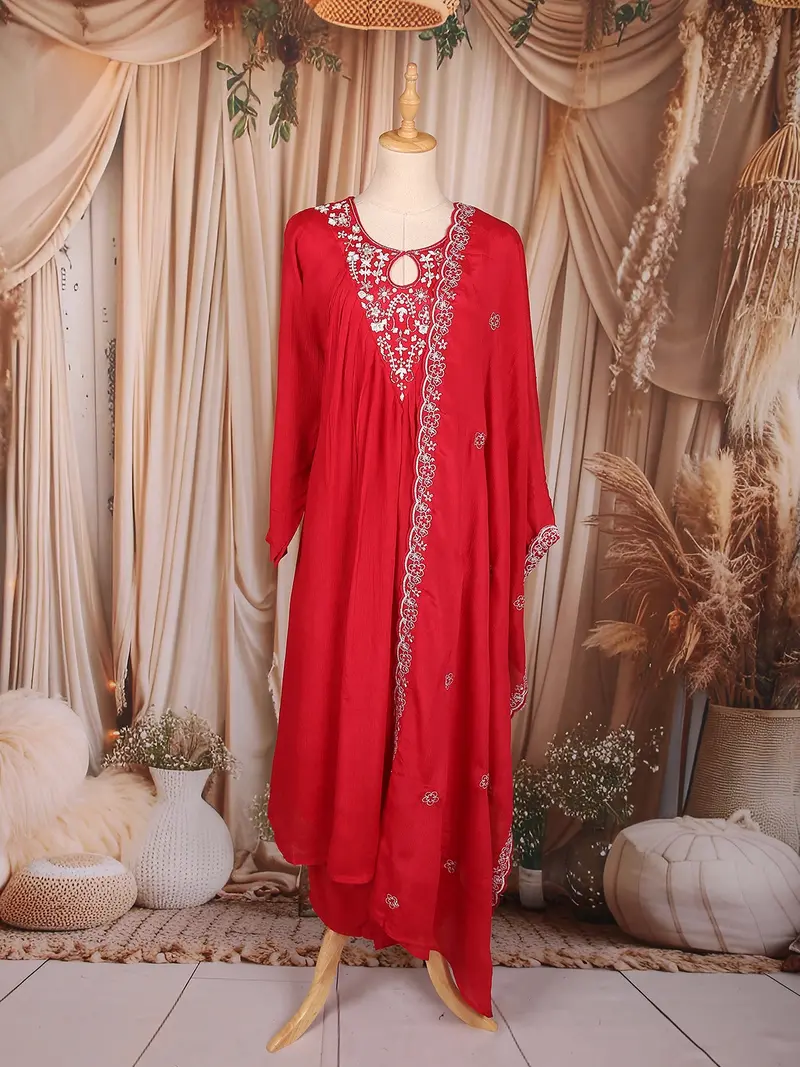 Red Floral Embroidered Georgette Salwar Suit 1