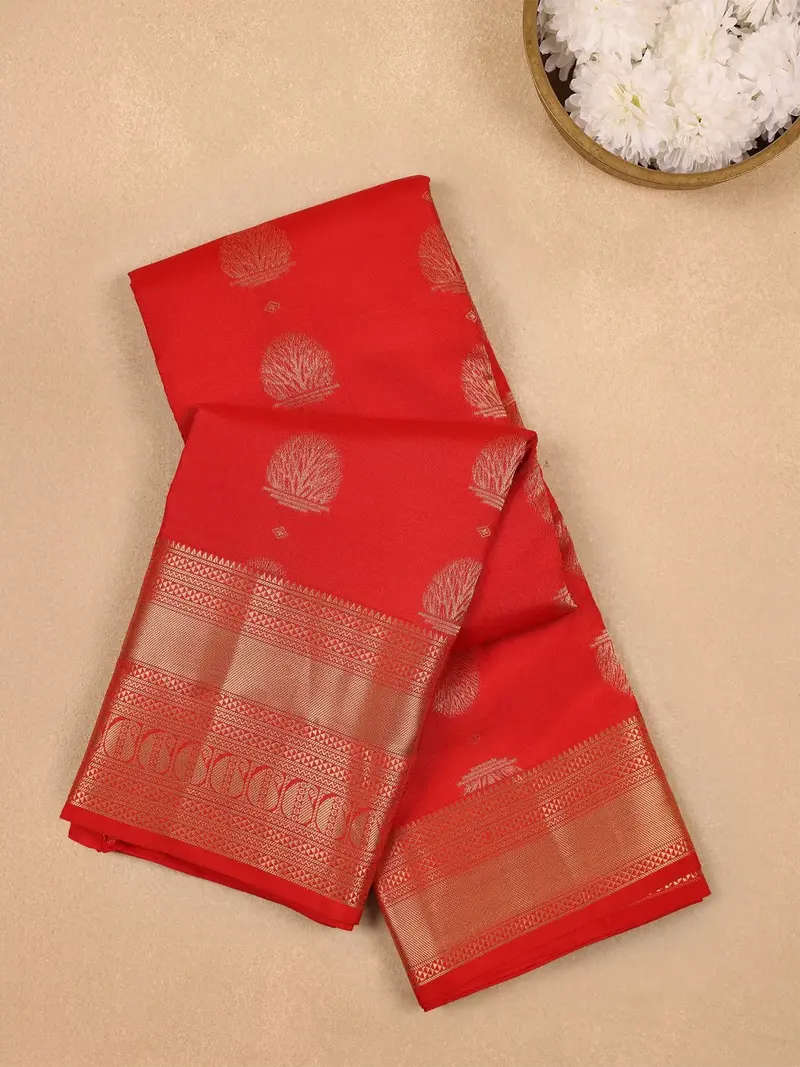 Red Floral Motifs Pure Kanchipuram Silk Saree 1