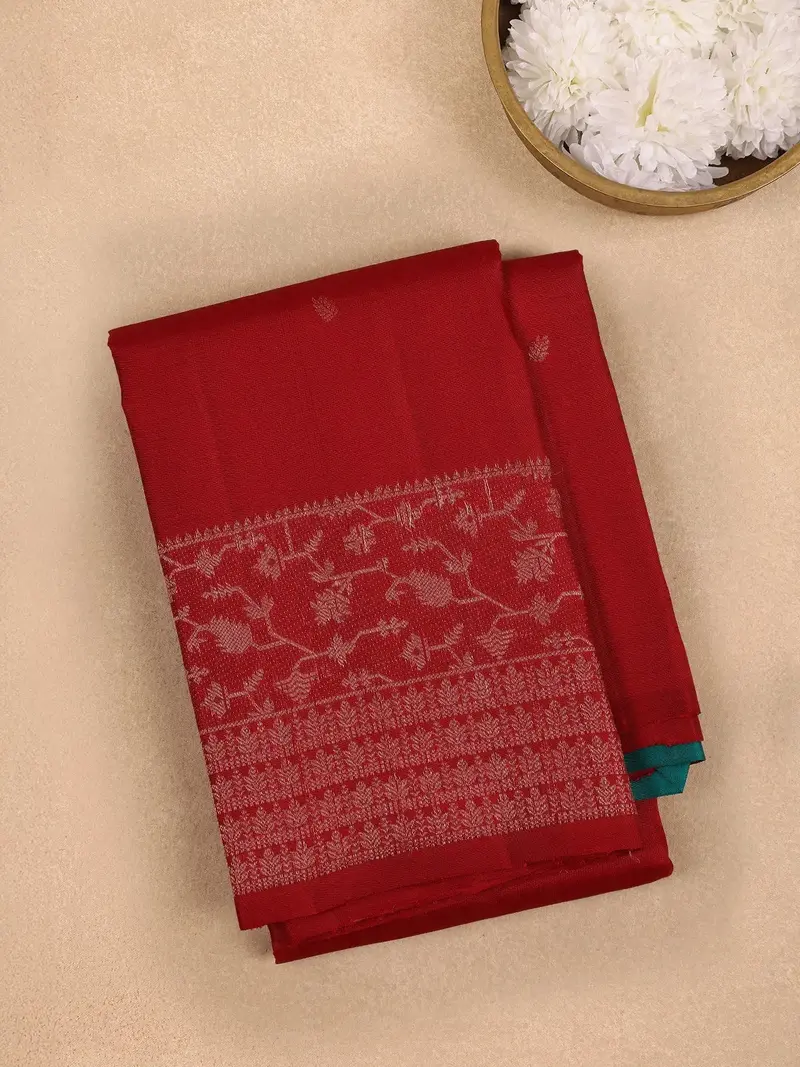 Red Floral Motifs Pure Kanchipuram Silk Saree 1