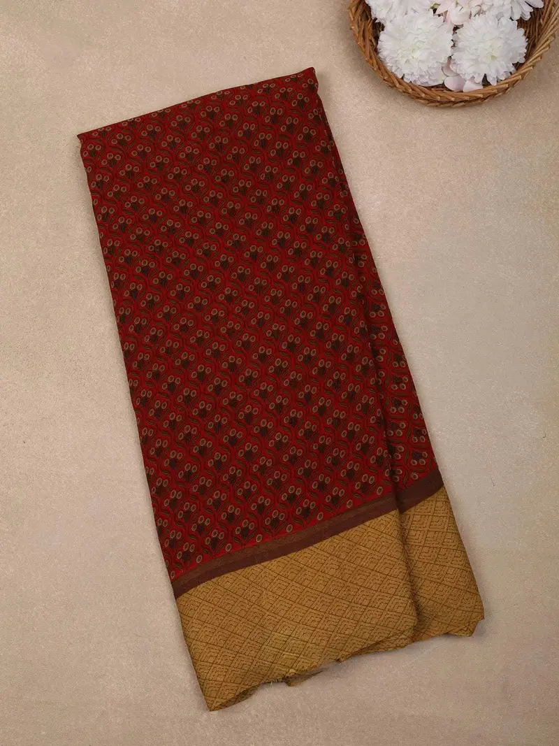 Red Floral Printed Chiffon Fancy Saree 1