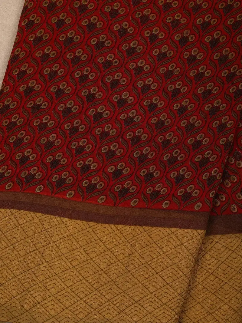 Red Floral Printed Chiffon Fancy Saree 2