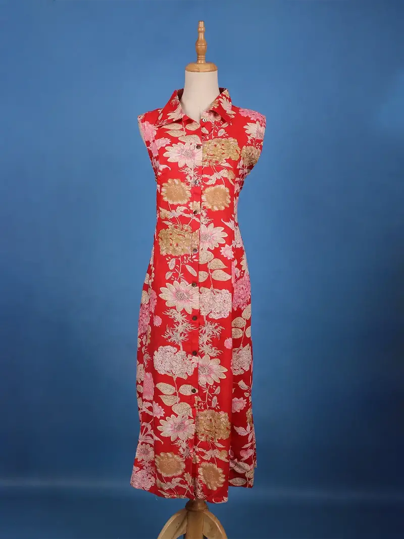 Red Floral Printed Chiffon Kurti 1
