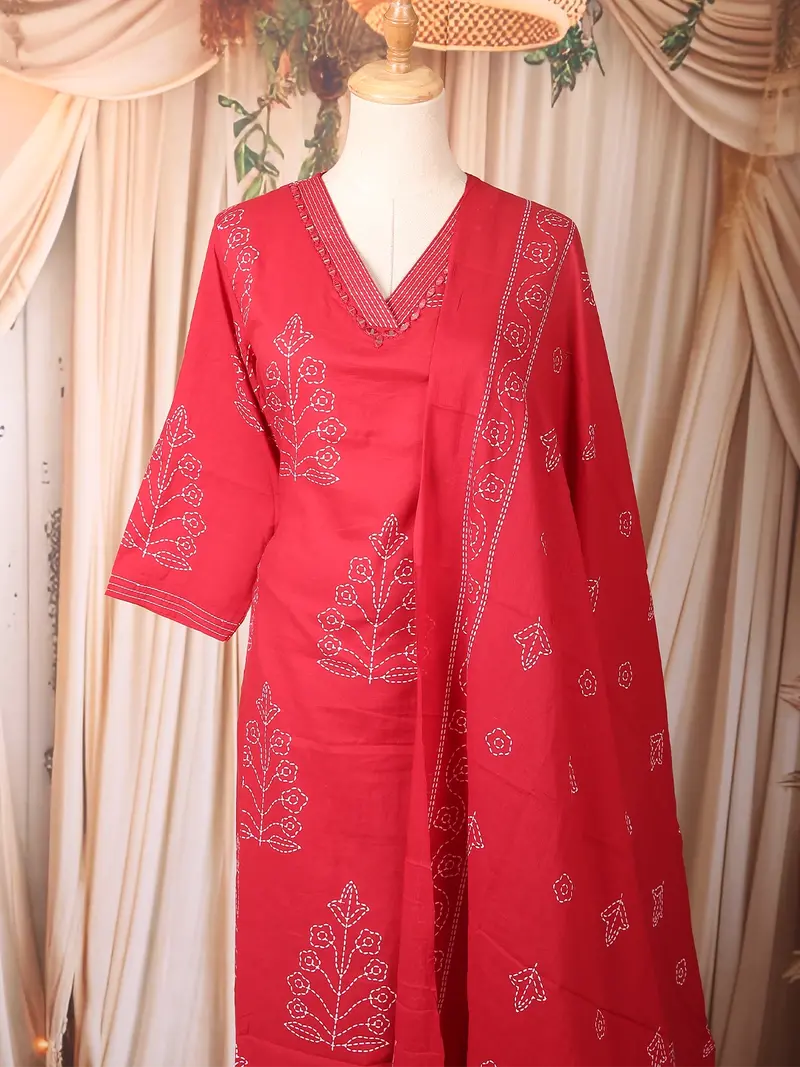 Red Floral Printed Cotton Salwar Suit 2