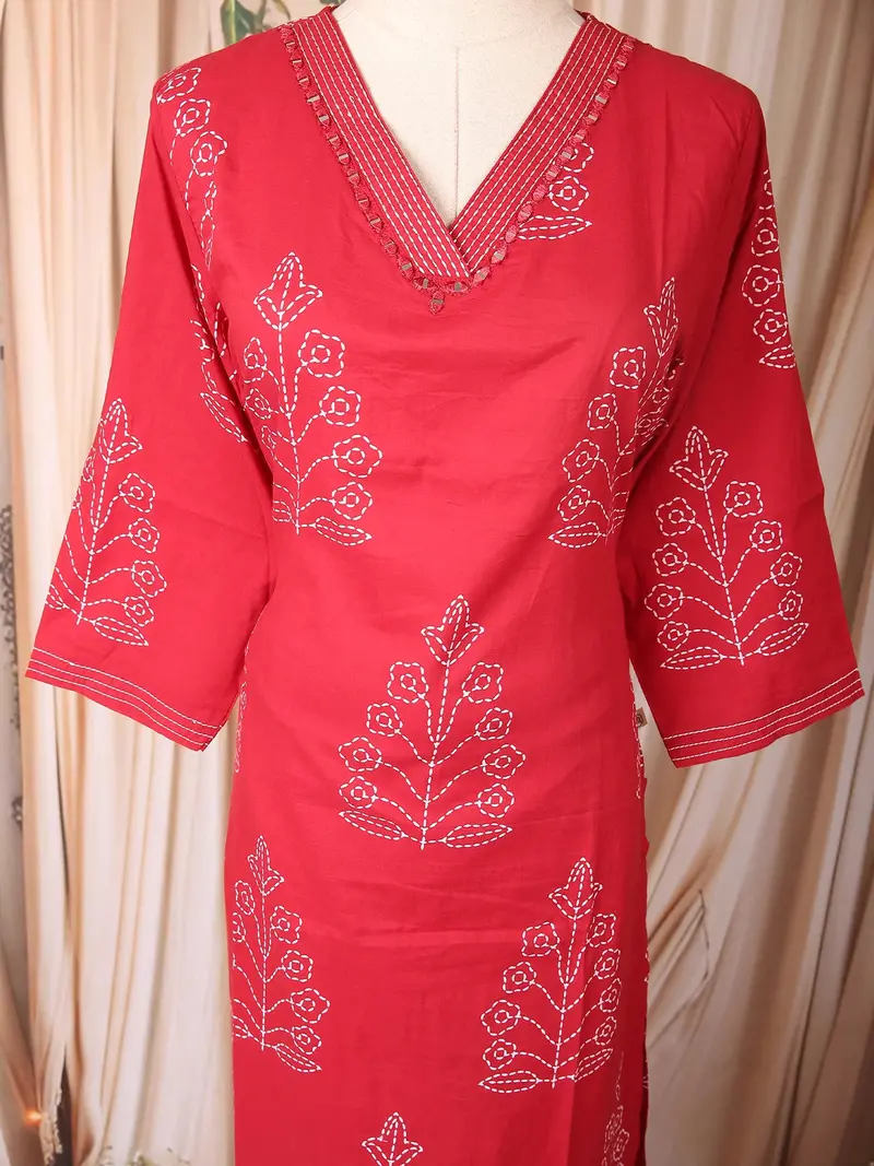Red Floral Printed Cotton Salwar Suit 5