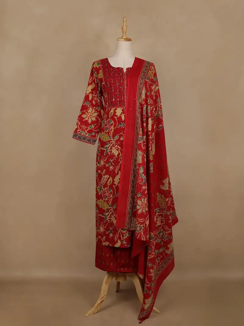 Red Floral Printed Cotton Salwar Suit With Dupatta – Daily & Festive Wear 1