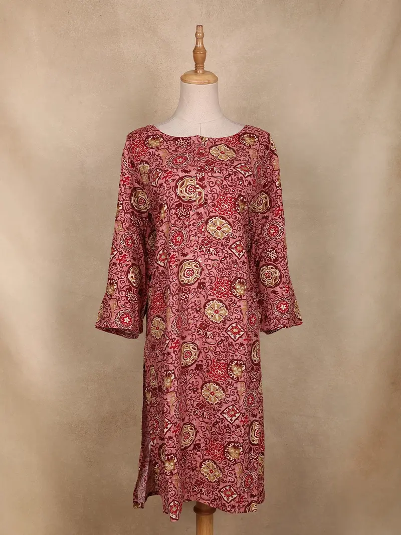 Red Floral Printed Design Cotton Kurti 1