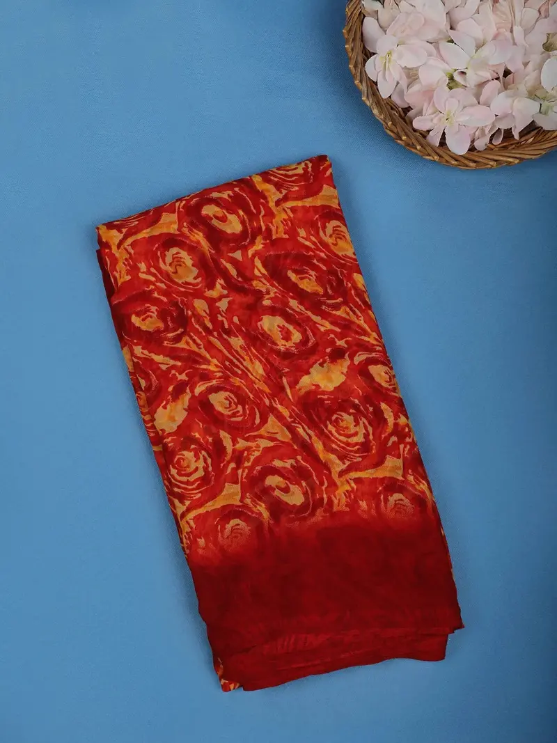 Red Floral Printed Georgette Saree With Matching Blouse 1