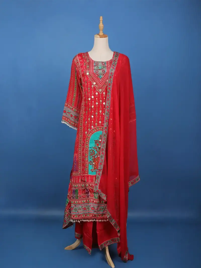 Red Floral Printed Synthetic Palazzo Salwar Suit 2