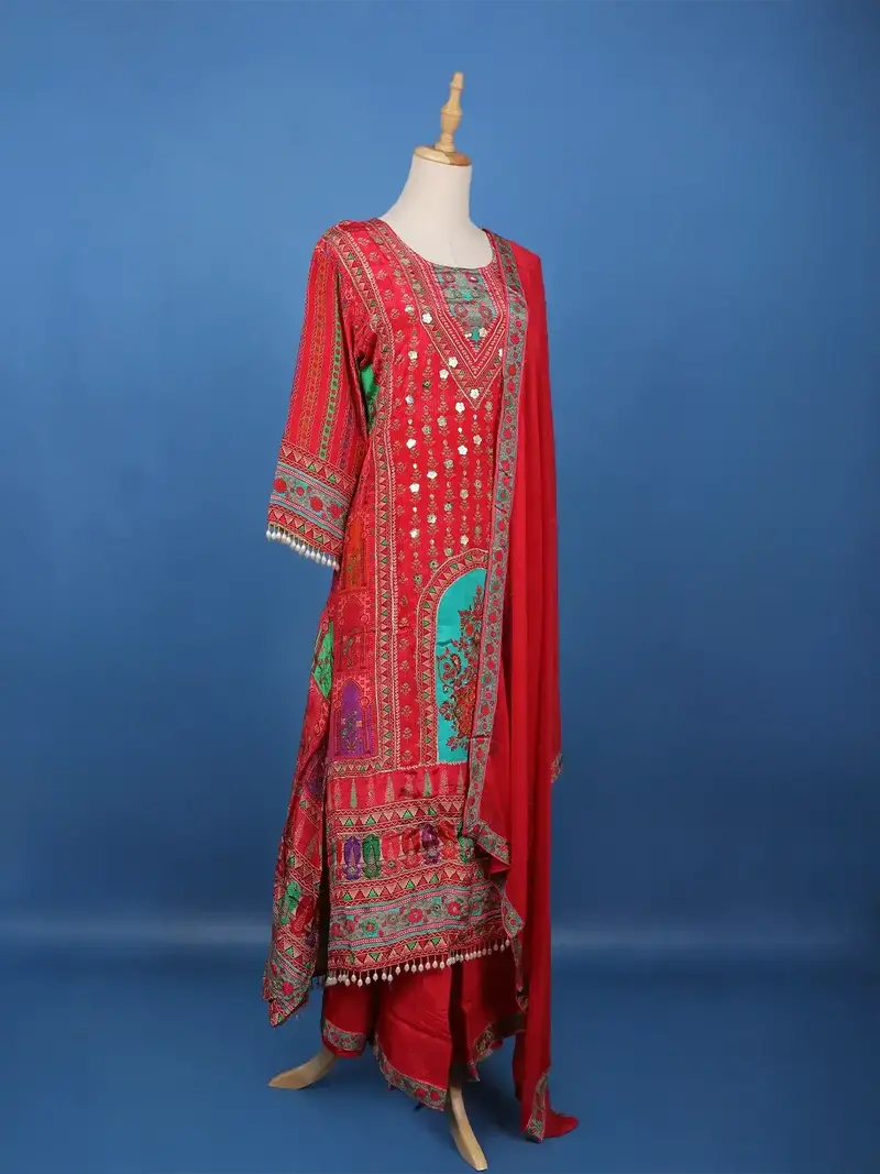 Red Floral Printed Synthetic Palazzo Salwar Suit 4