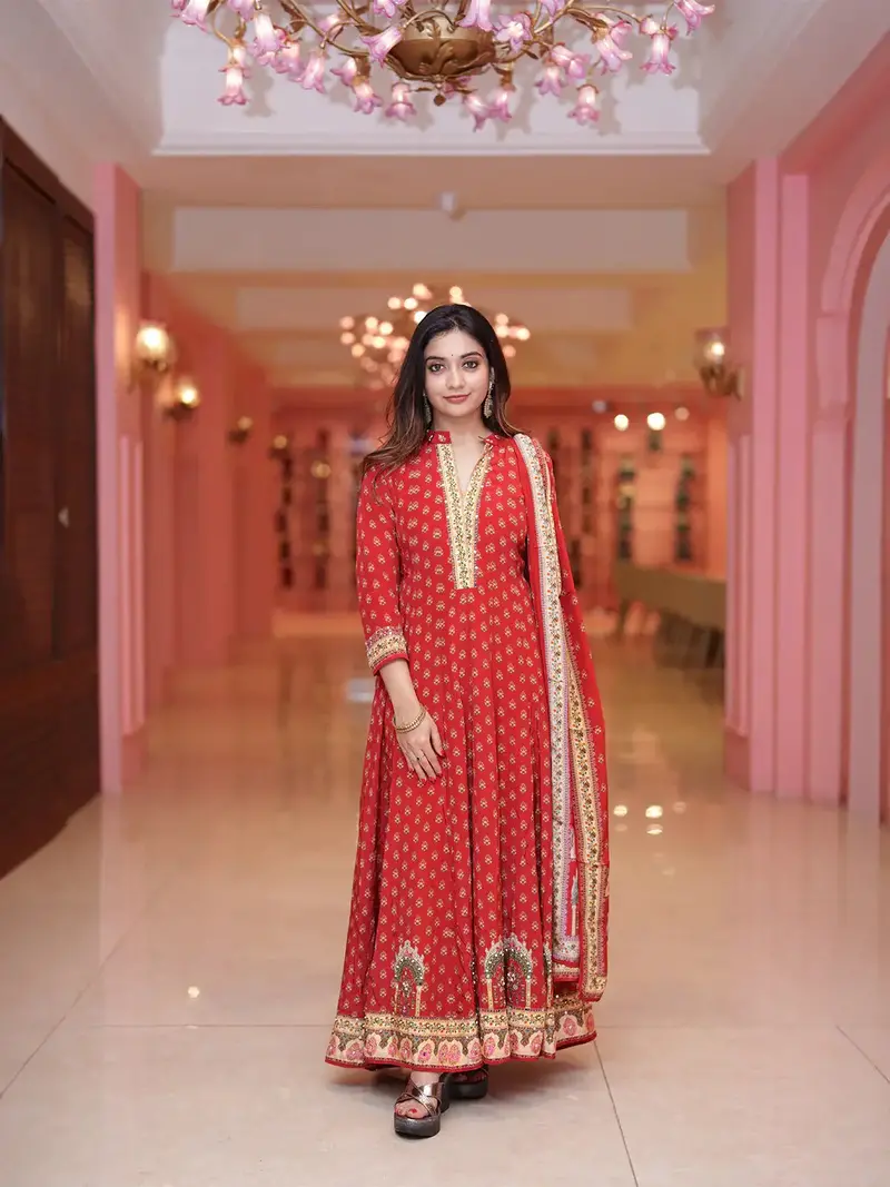 Red Floral Printed Synthetic Salwar Suit 1