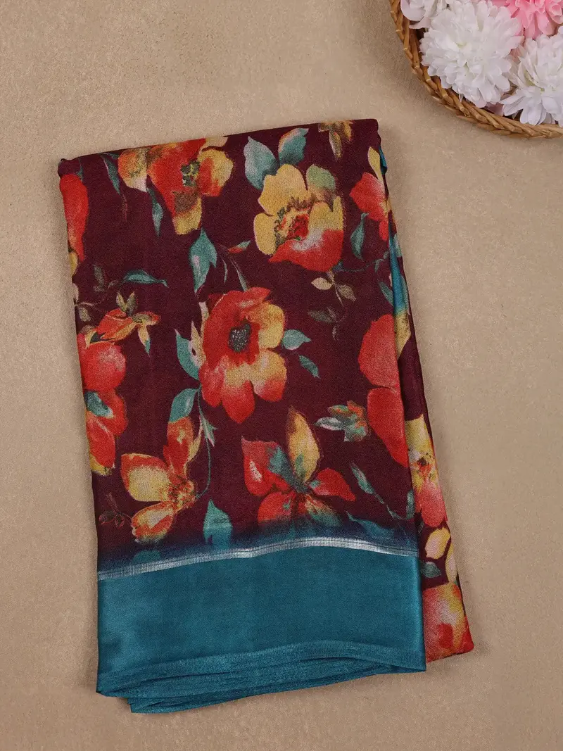 Red Floral Prints Fancy Georgette Saree 1