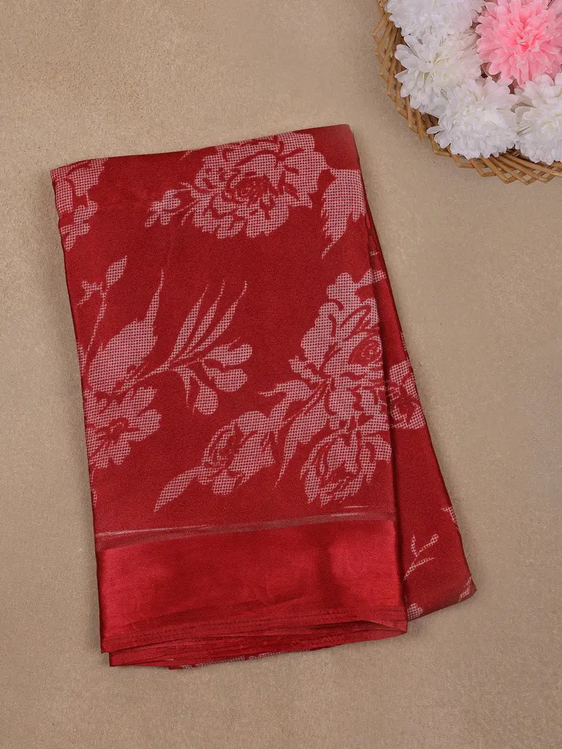 Red Floral Prints Fancy Georgette Saree 1
