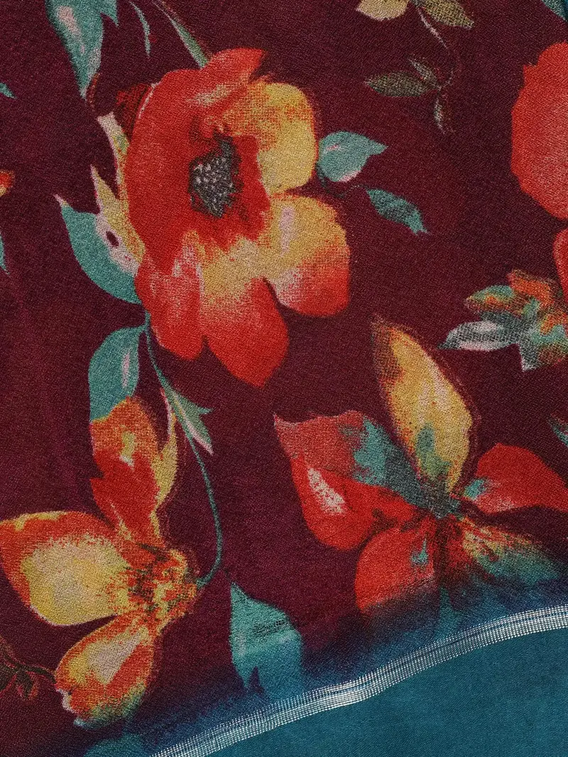 Red Floral Prints Fancy Georgette Saree 2