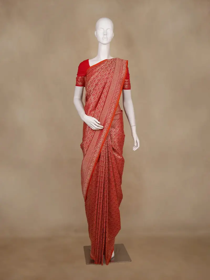 Red Floral Woven Banarasi Silk Saree 1